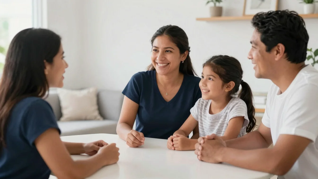 Familia mexicana compartiendo un momento de bienestar en casa, co